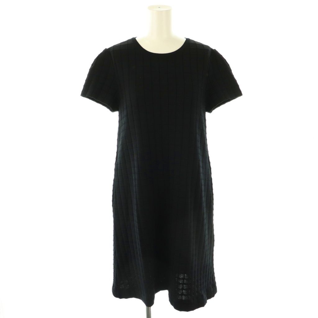 フォクシー FOXEY Knit Dress Modern Grid ワンピース ニット ひざ丈 38 ブラック 45166 DF OS