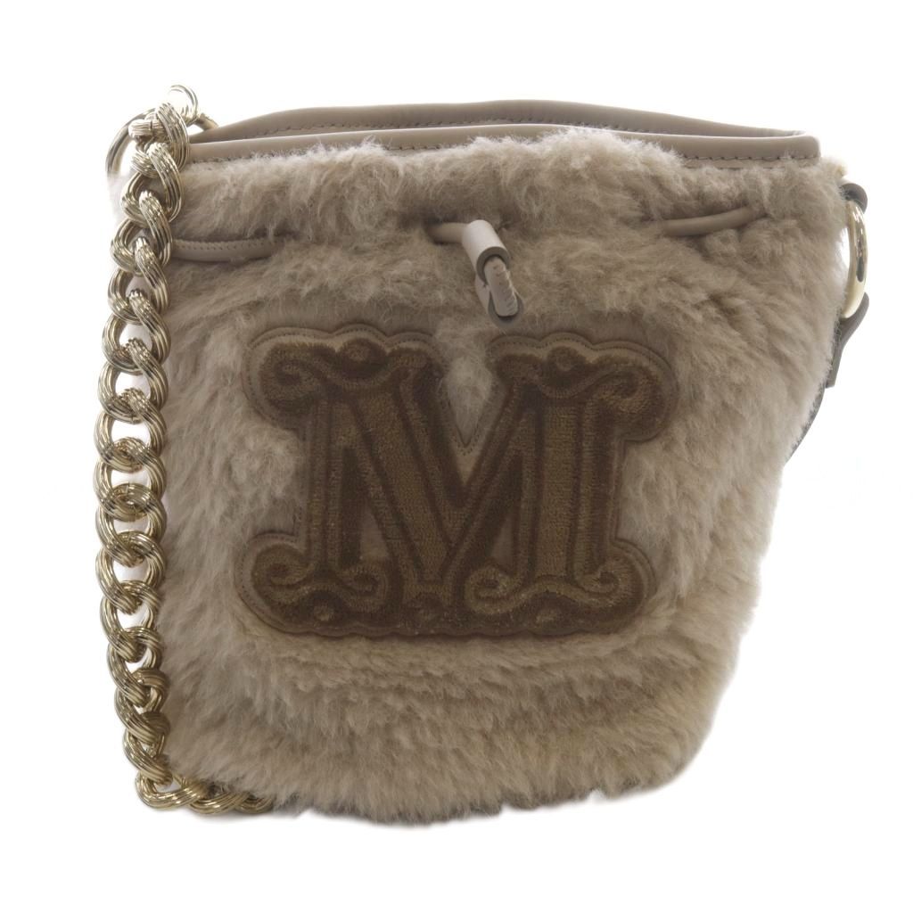 マックスマーラ MAX MARA テディベア ロゴ チェーンショルダーバッグ 切替 ベージュ