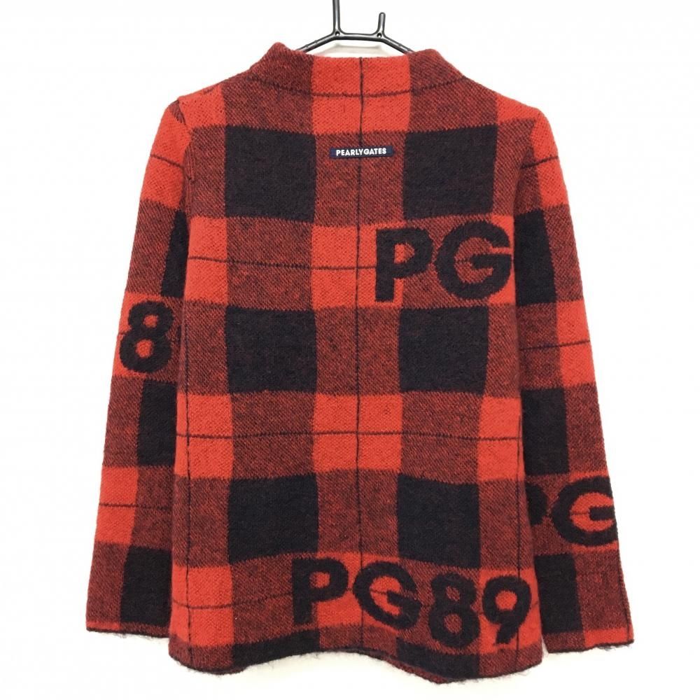 超 パーリーゲイツ セーター レッド×黒 チェック モヘヤ ウール混ニット レディース 1 M ゴルフウェア PEARLY GATES