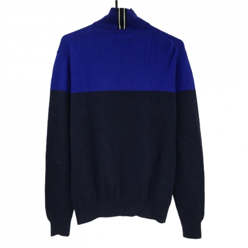 超 デサントゴルフ セーター ネイビー×ブルー バイ ウール ハーフジップ ニット メンズ L ゴルフウェア DESCENTE