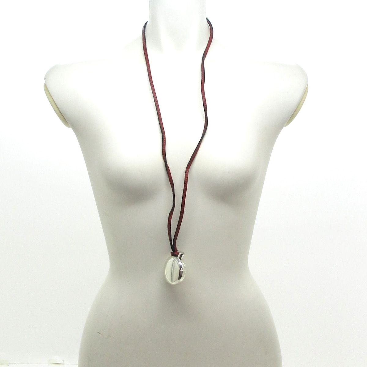 HERMES エルメス ネックレス パフュームボトル レザー シルバー×レッド EAU DES 2004