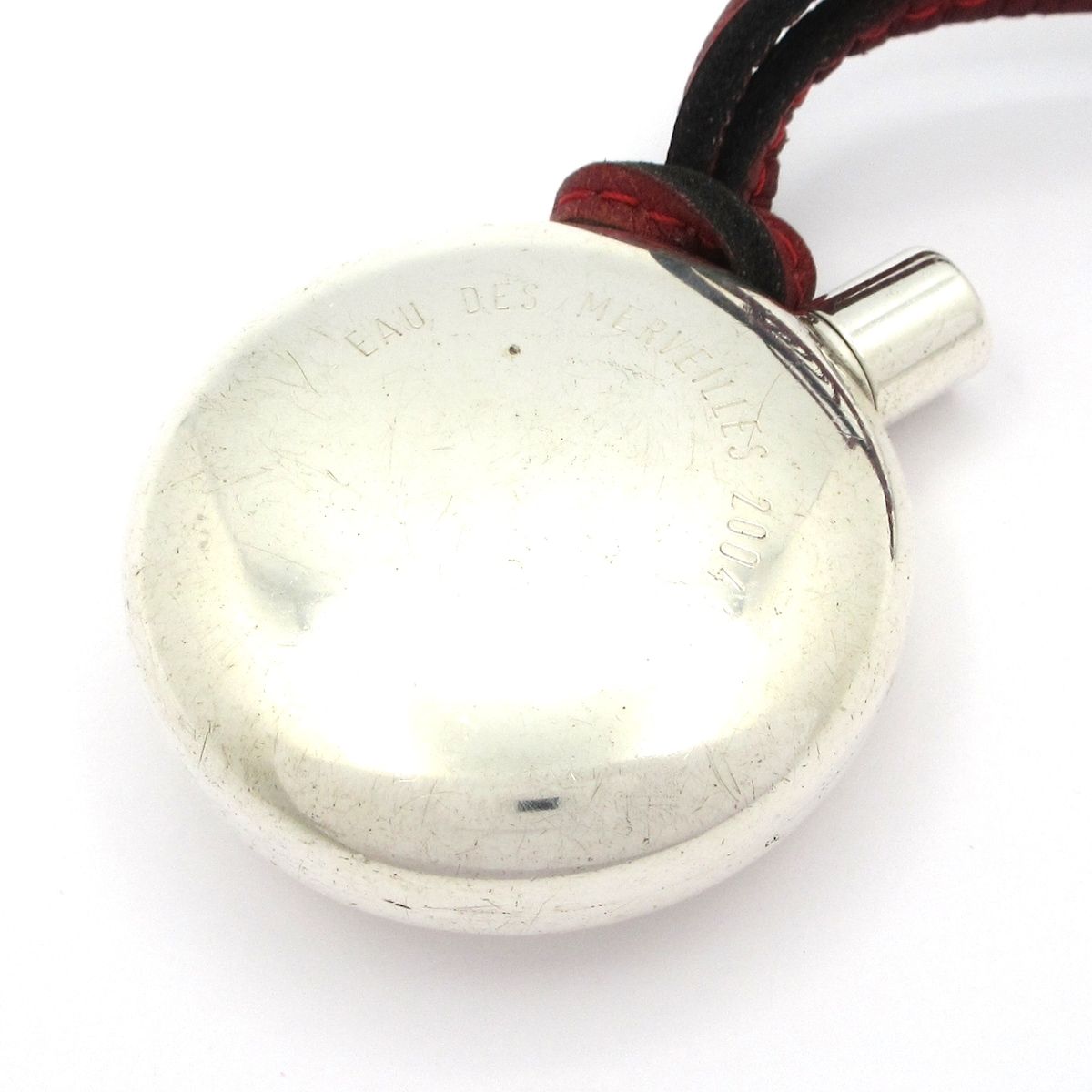 HERMES エルメス ネックレス パフュームボトル レザー シルバー×レッド EAU DES MERVEILLES 2004