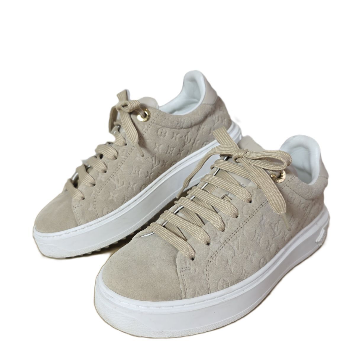 LOUIS VUITTON ルイヴィトン タイムアウトライン スエード モノグラム スニーカー 1ABR2K 34.5 22㎝ ベージュ