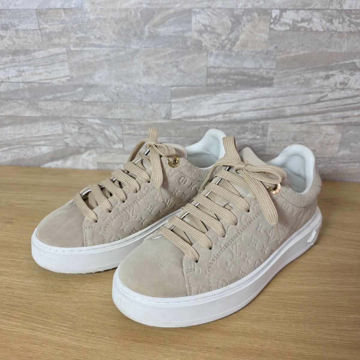 LOUIS VUITTON ルイヴィトン タイムアウトライン スエード モノグラム スニーカー 1 ABR 2 K 34.5 22㎝ ベージュ