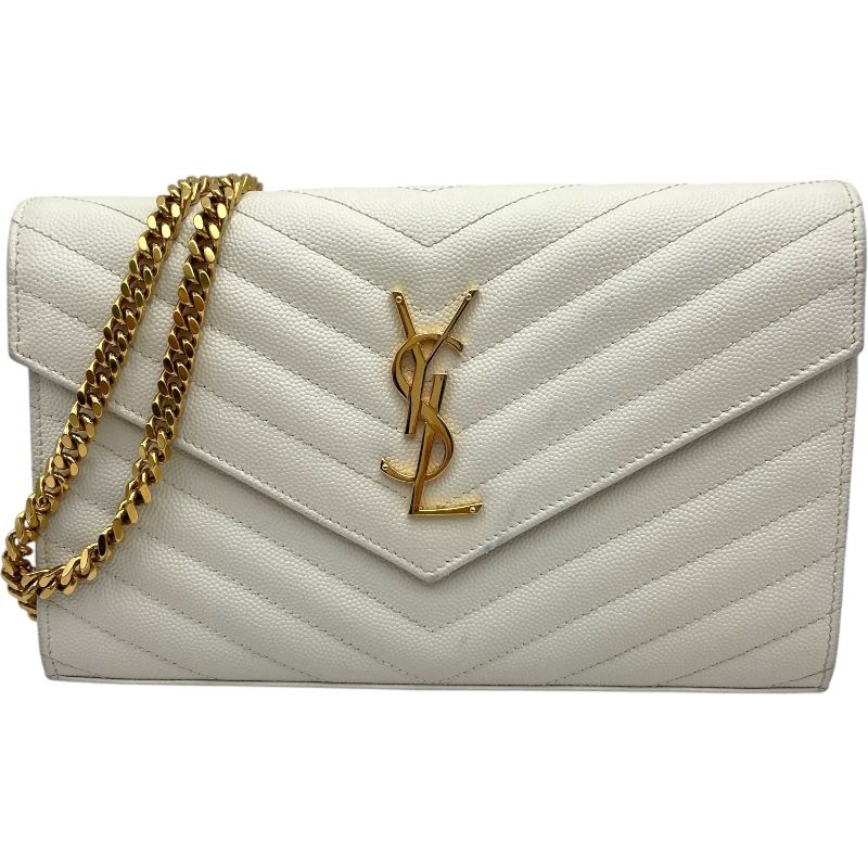 サンローラン SAINT LAURENT カサンドラチェーン 377828 ホワイト ゴールド金具 キャビアスキン レディース ショルダーバッグ