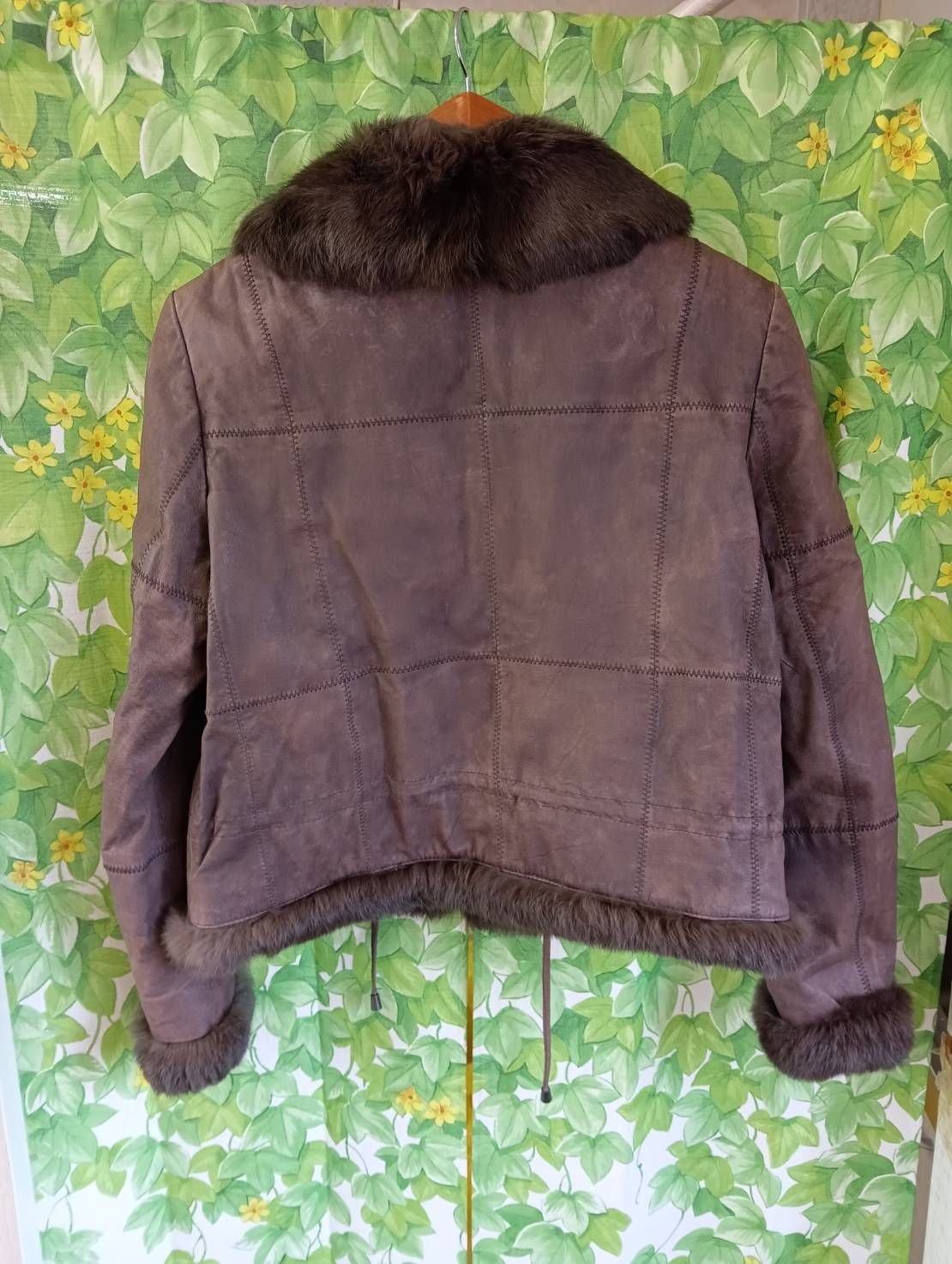 品 se chercher ラビットリアルファー デザインコート ブラウン レザージャケット ブルゾン 現状品