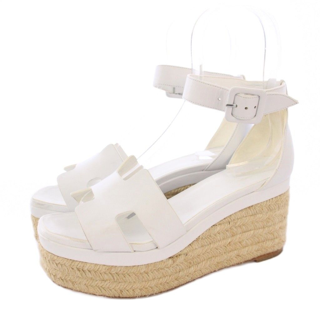 エルメス HERMES エルダ エスパドリーユ サンダル 厚底 レザー 36 白 KH