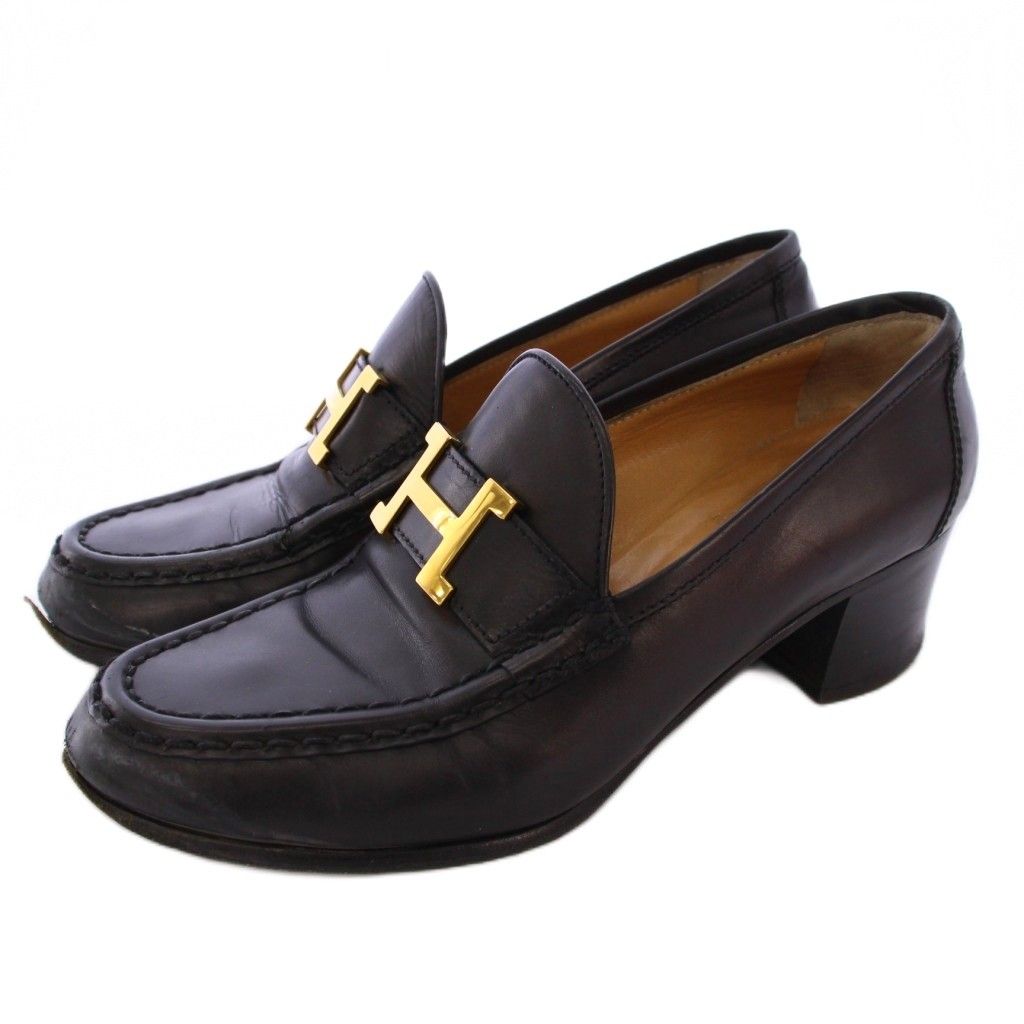 エルメス HERMES コンスタンス モカシン ローファー レザー 36 黒 ブラック KH