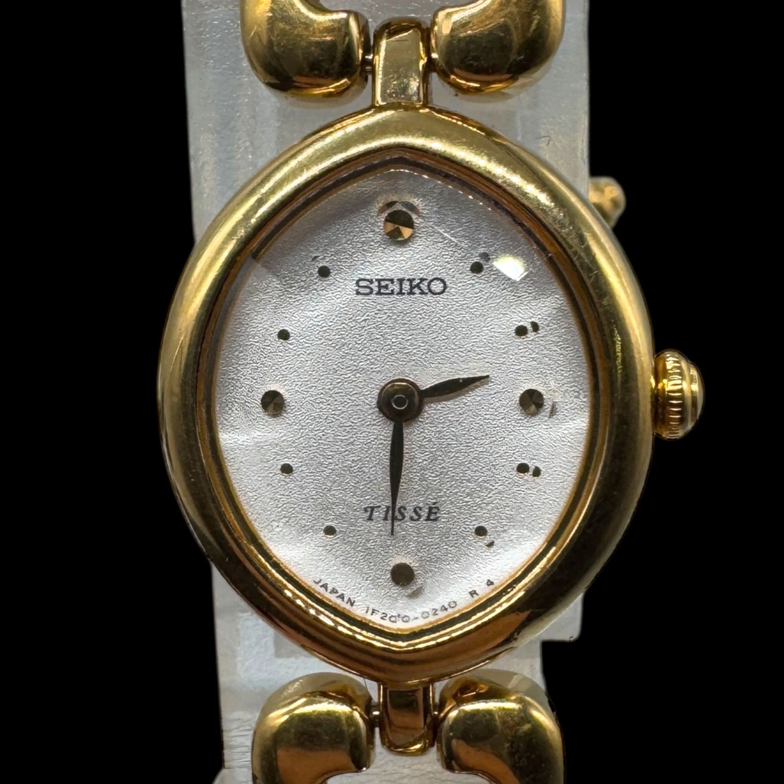 稼働 SEIKO セイコー TISSE ティセ ブレスウォッチ レディース腕時計 チェーン ゴールド カットガラス クォーツ 1F20-5080 ホワイト文字盤