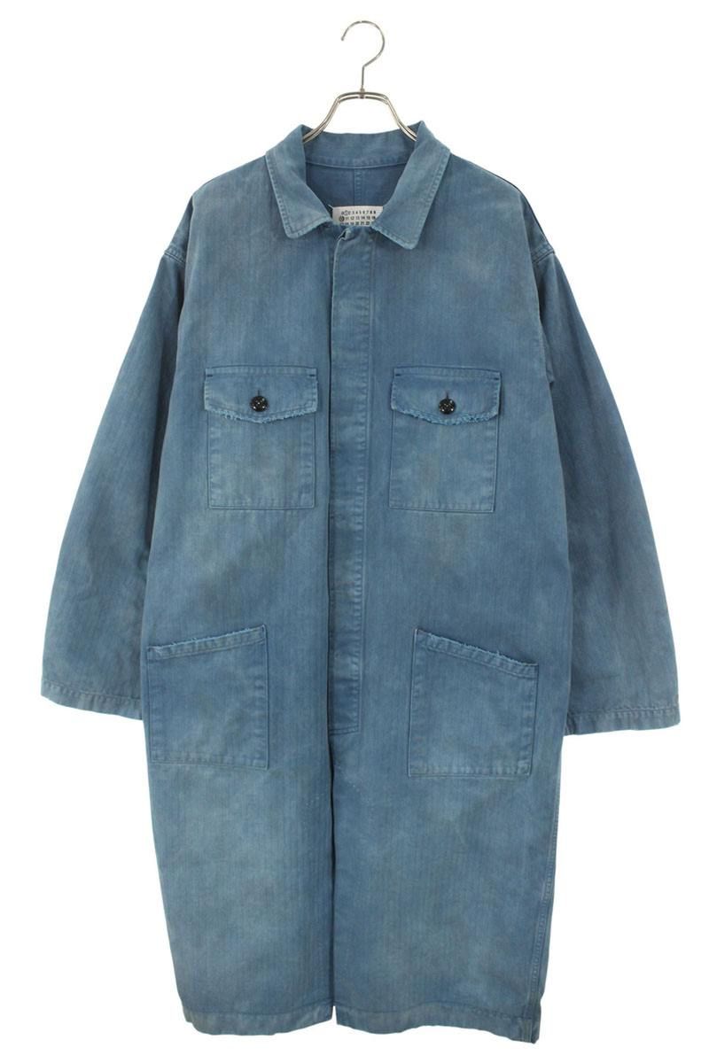 メゾンマルジェラ 25SS S50AH0139 ヴィンテージ加工ヘリンボーンデニムトレンチコート メンズ 48