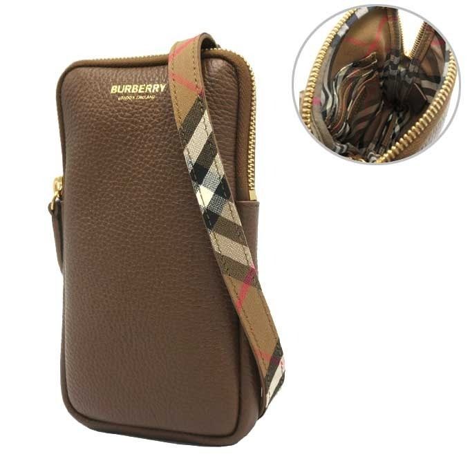 バーバリー 8084601 EARTH ブラウン系マルチ バッグ ショルダーバッグ BURBERRY PHONE POUCH レザー プリントロゴ スマホショルダー フォンポーチ フォンケース 斜め掛け アウトレット レディース