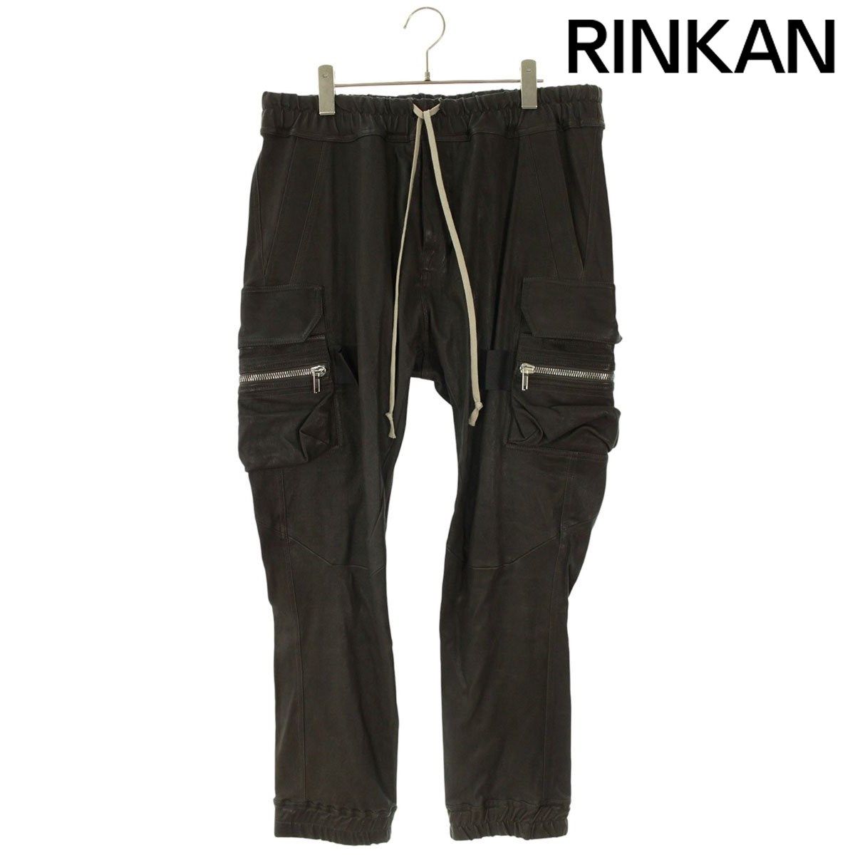 リックオウエンス 24AW RU02D6396-LSV マストドンカーゴレザーロングパンツ メンズ 56