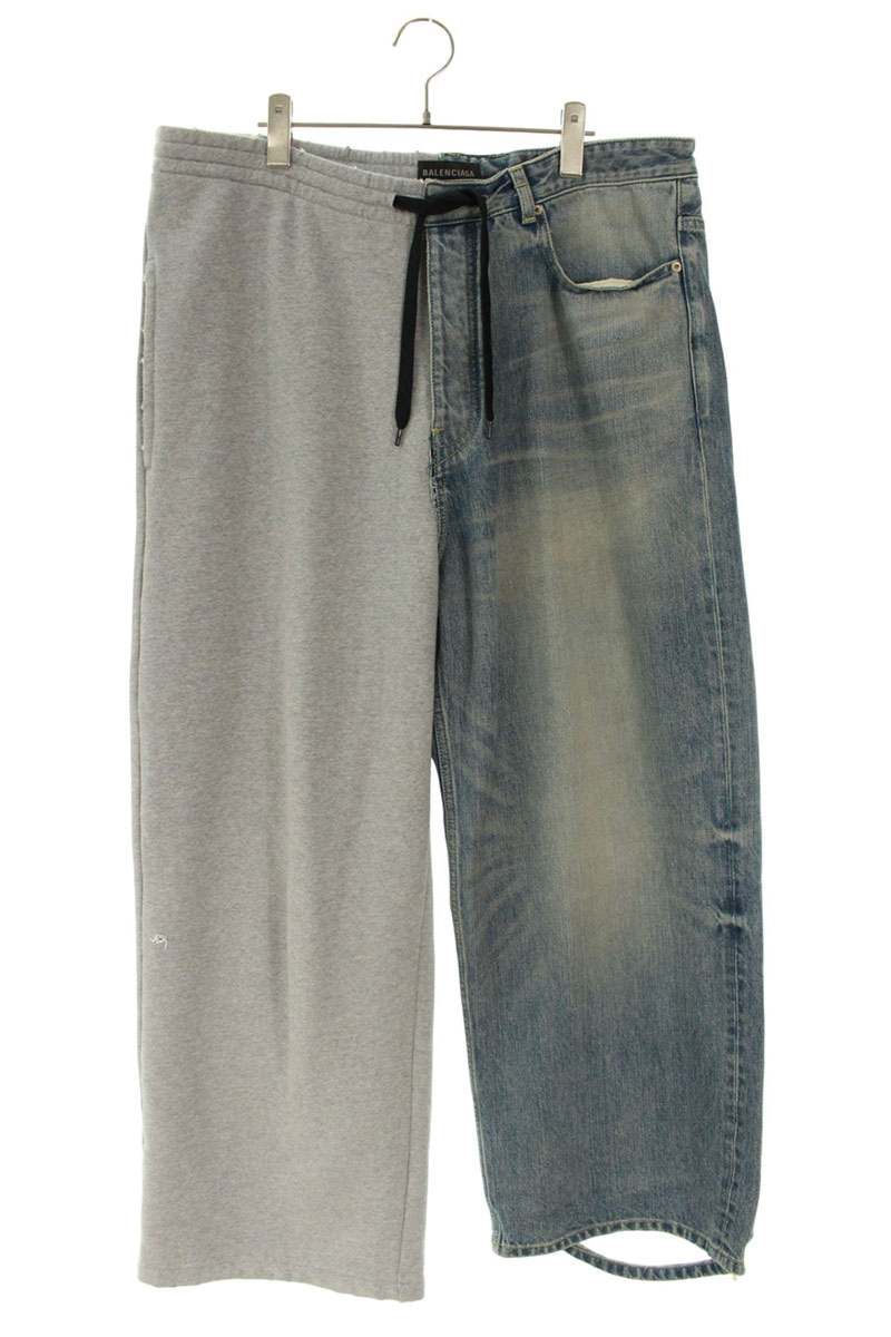 バレンシアガ 786646 TQW 55 ダメージ加工スウェット切替バギーデニムパンツ メンズ XS