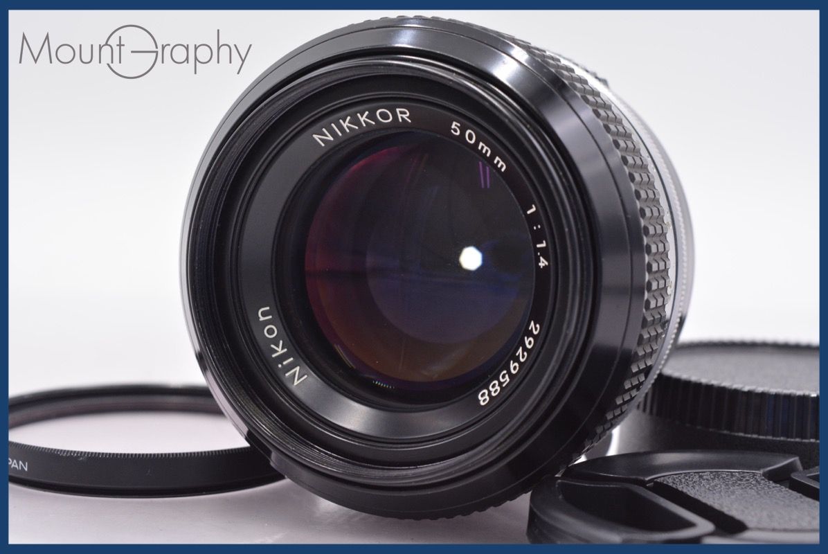 ニコン Nikon NIKKOR 50mm F1.4 非Ai 前後キャップ-レンズフィルター付 完動 同梱可 am1146