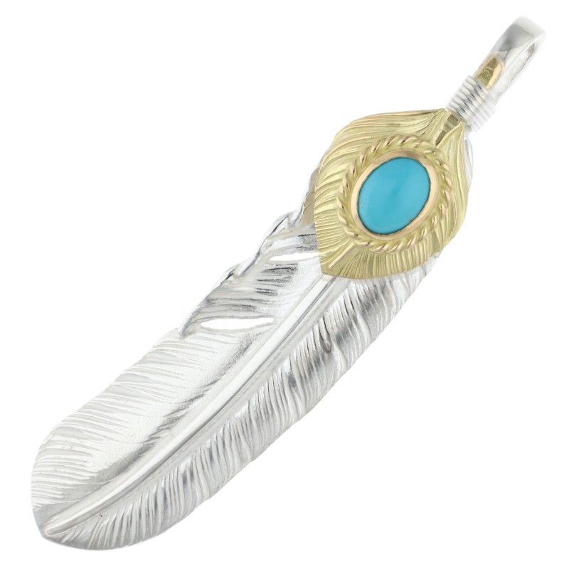 ゴローズ 上金金縄ターコイズ特大フェザー 右向き ネックレストップ メンズ 特大