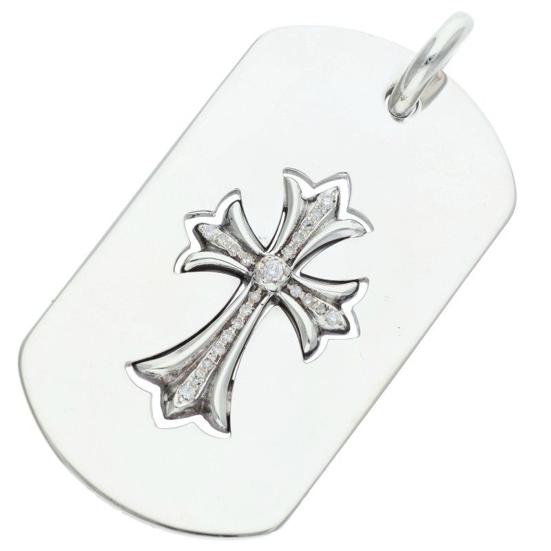 クロムハーツ D TAG LRG ラージドッグタグ アフターダイヤカットアウトクロスシルバーネックレストップ メンズ