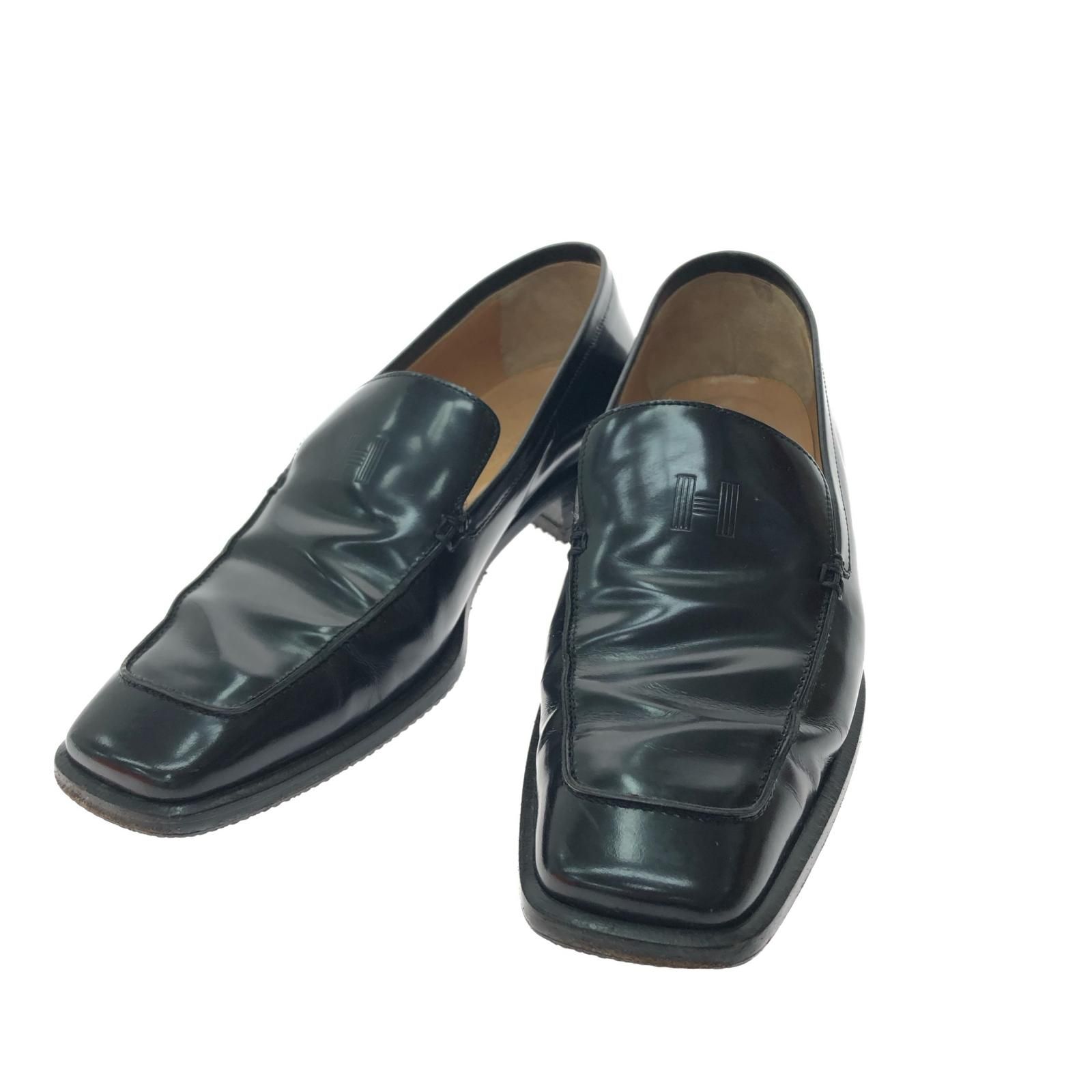 HERMES エルメス レディース ローファー Hロゴ 型押しマーク タバコ臭有 サイズ不明 24cmくらい ブラック