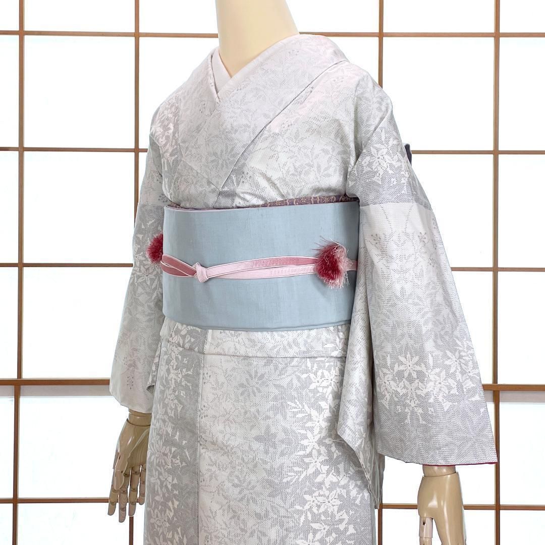 染袋帯 洒落帯 リバーシブル 紬 正絹 刺繍 松竹梅紋 水色 ストライプ くすみピンク 着物 kimonolove リユース品 オゾン消臭サービス AO-0519