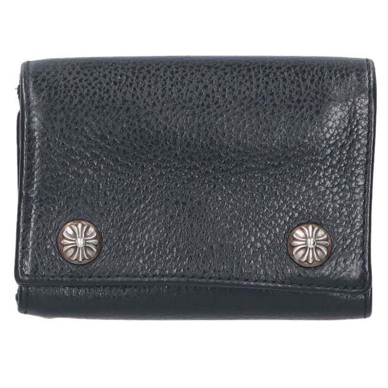 クロムハーツ 3 FOLD CROSS PATCH 3フォールド クロスパッチ付クロスボールボタンレザーウォレット財布 メンズ