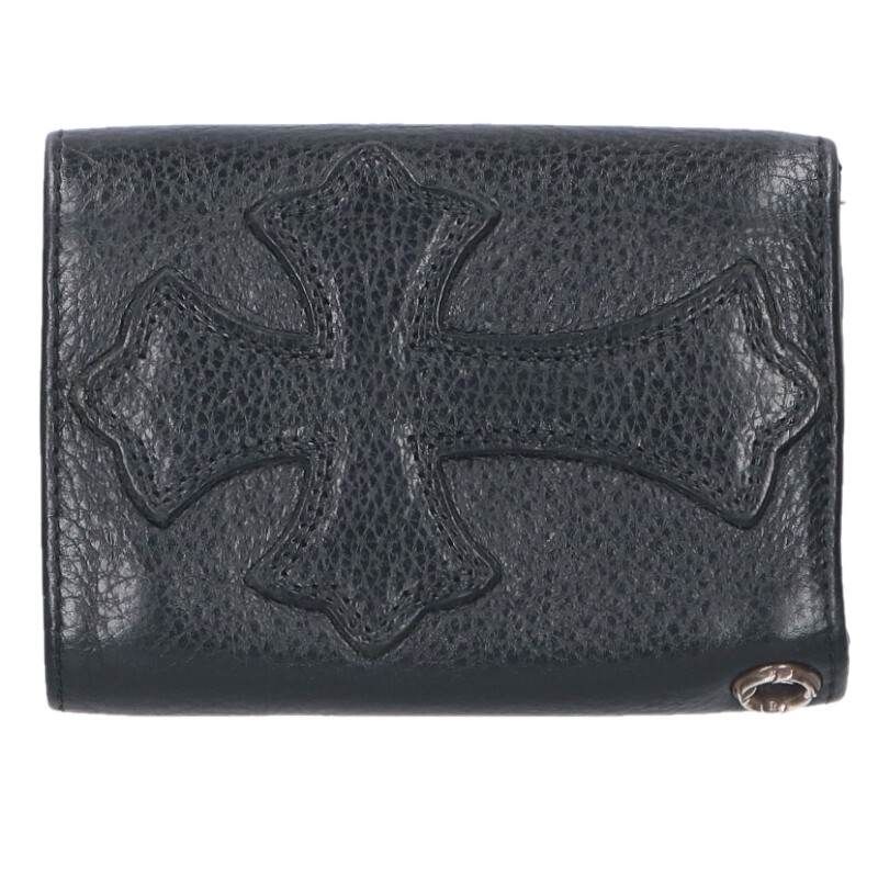  クロムハーツ 3 FOLD CROSS PATCH 3フォールド クロスパッチ付クロスボールボタンレザーウォレット財布 メンズ その他 小物
