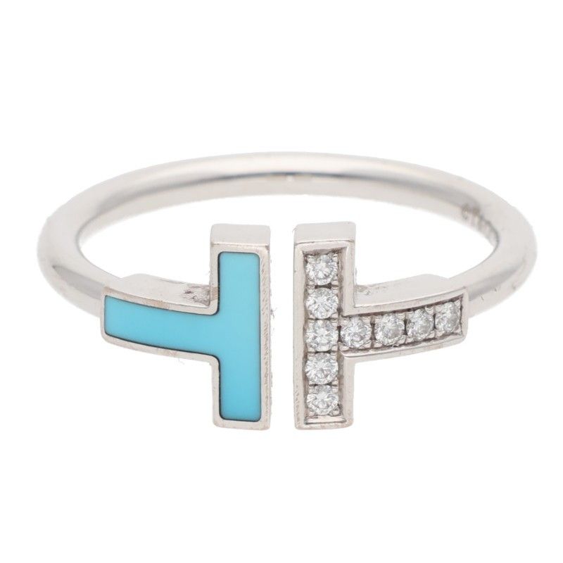 ティファニー Tワイヤー K18WGターコイズダイヤリング メンズ 15号