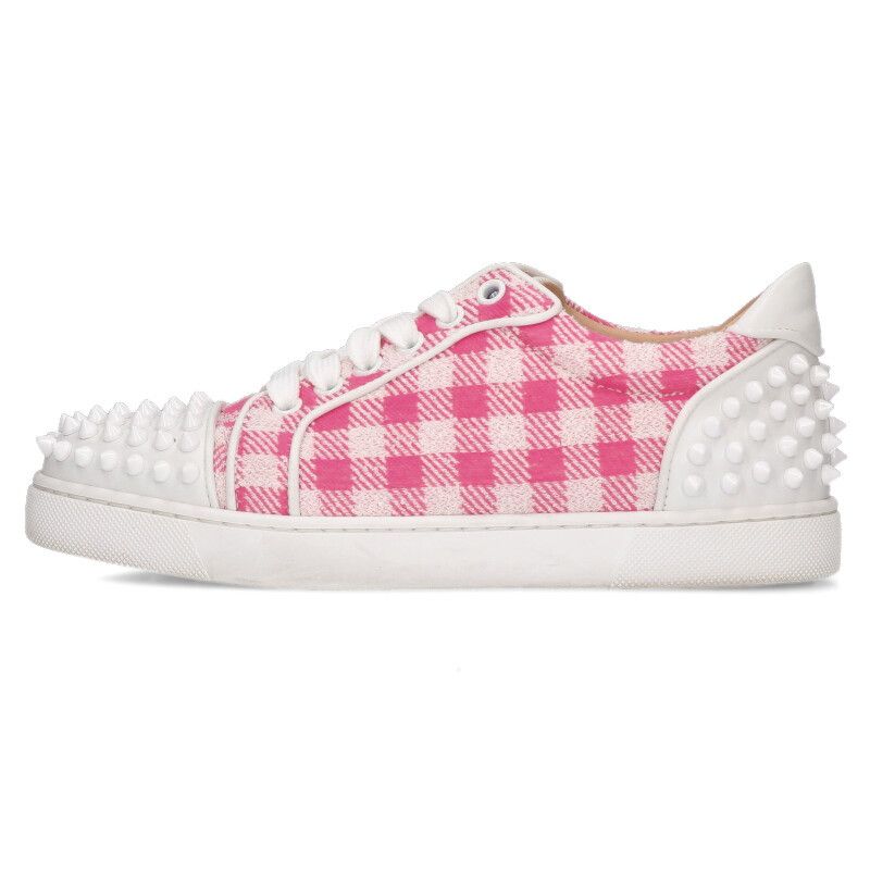 クリスチャンルブタン VIEIRA 2 ORLATO FLAT CLF TOILE VIVA チェック柄スタッズローカットスニーカー レディース 36