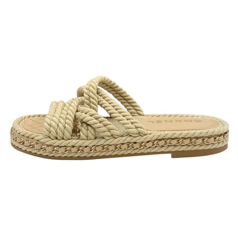 シャネル CHANEL サンダル 靴 シューズ ファブリック レザー ベージュ