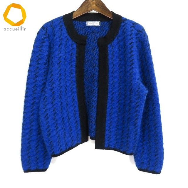 w イヴサンローラン Yves Saint Laurent YSL ニット セーター M 青 黒 ウール 毛 ヴィンテージ レディース 948650 k01