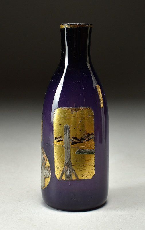 蔵A5515 古美術 紫色硝子 徳利 江戸時代 当時箱