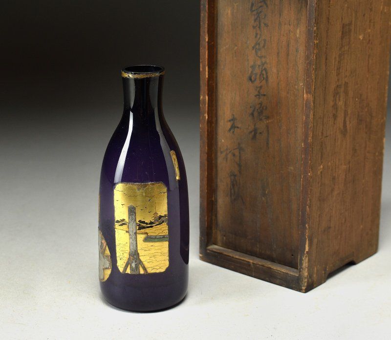 蔵A5515 古美術 紫色硝子 徳利 江戸時代 当時箱