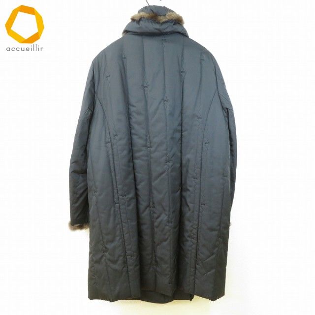 w レリアン Leilian コート 中綿 リス毛皮付き 13 黒 茶系 リボン刺繍 大きいサイズ 長袖 レディース 951794 k01