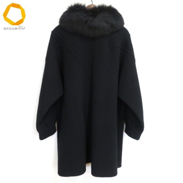 w レリアン Leilian ファー付き コート 13 黒 毛皮 ウール 毛 100％ リアルファー 13号 大きいサイズ レディース 951836 k01