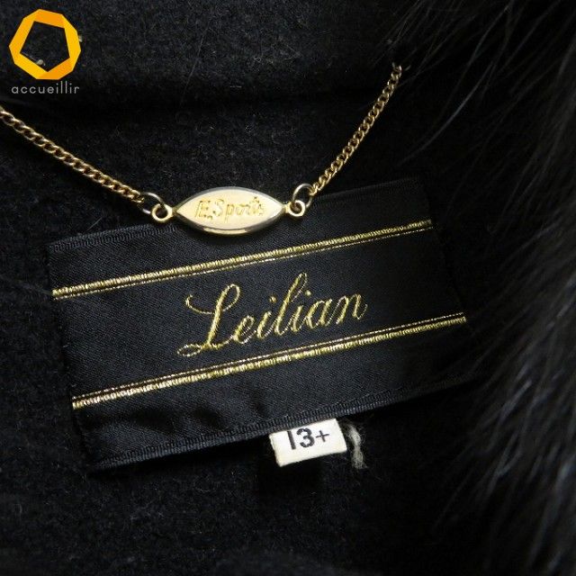 w レリアン Leilian ファー付き コート 13 黒 毛皮 ウール 毛 100％ リアルファー 13号 大きいサイズ レディース 951836 k01 GULLKHAN_COM