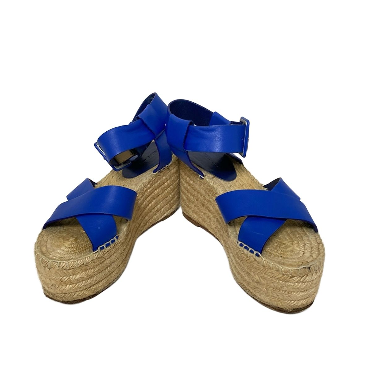 CELINE セリーヌ サンダル 36 レディース - ブルー×ベージュ プラットフォーム リネン