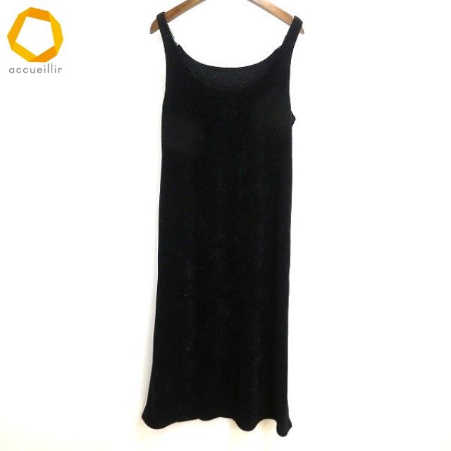 a イタリヤ 伊太利屋 ノースリーブ ロング ワンピース 9号 黒 ラメ パイル地 レディース 972596 k01