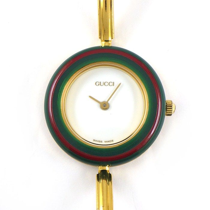 グッチ GUCCI 腕時計 バングルウォッチ チェンジベゼル 11 12.2 マルチ ベゼル 全12色付属 ホワイト文字盤 GP クオーツアナログ