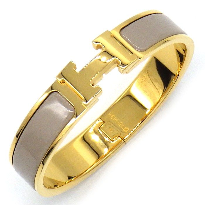 エルメス HERMES バングル クリックH PM H700001F マロングラッセ グレー ベージュ エナメル GP 16