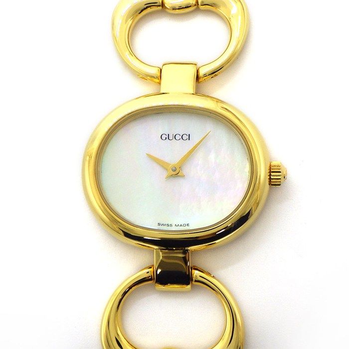 グッチ GUCCI 腕時計 バングルウォッチ 1600 ホースビット オーバル ホワイトシェル文字盤 GP クオーツアナログ