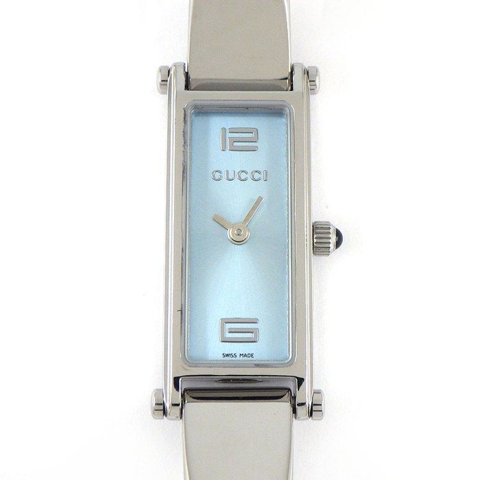 グッチ GUCCI 腕時計 バングルウォッチ 1500 L ホースビット レクタンギュラー サンレイ ライトブルー文字盤 SS クオーツアナログ