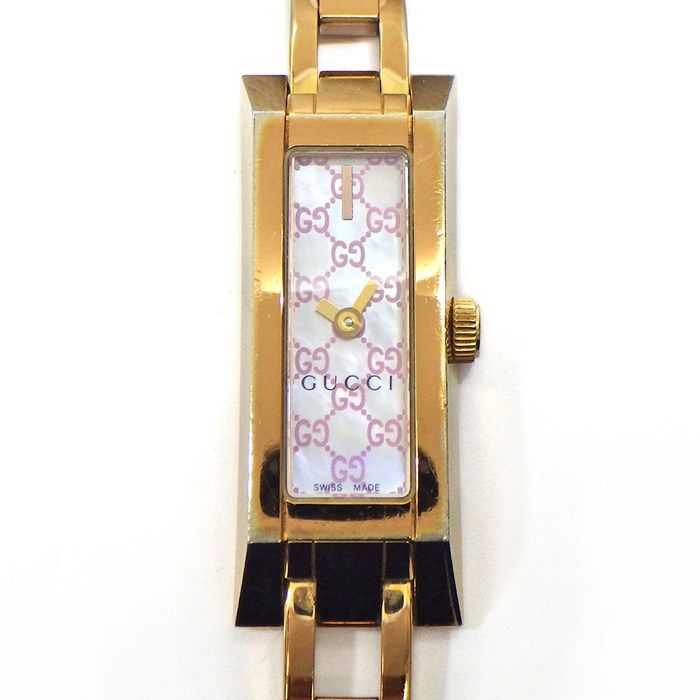 グッチ GUCCI 腕時計 Gリンク 110 ブレスウォッチ レクタンギュラー ピンク GG柄 ホワイトシェル文字盤 ピンクGP クオーツアナログ