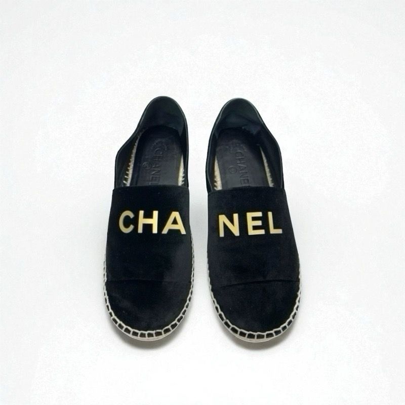 シャネル CHANEL フラットシューズ 靴 シューズ ベロア ブラック