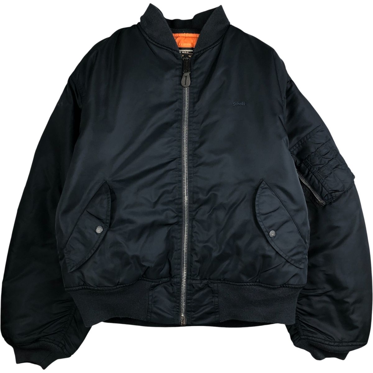 入手困難 Schott ショット MA-1 フライトジャケット 短丈 黒 F 古着 民間品 ショット SCHOTT MA-1タイプ ミリタリー フライト