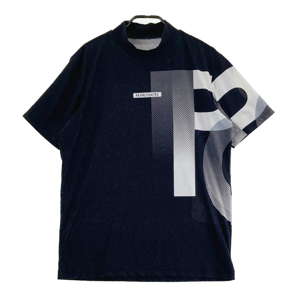 サイズ 4 PEARLY GATES パーリーゲイツ モデル ハイネック半袖Tシャツ 総柄 ネイビー系 240101483668 ゴルフウェア メンズ ストスト