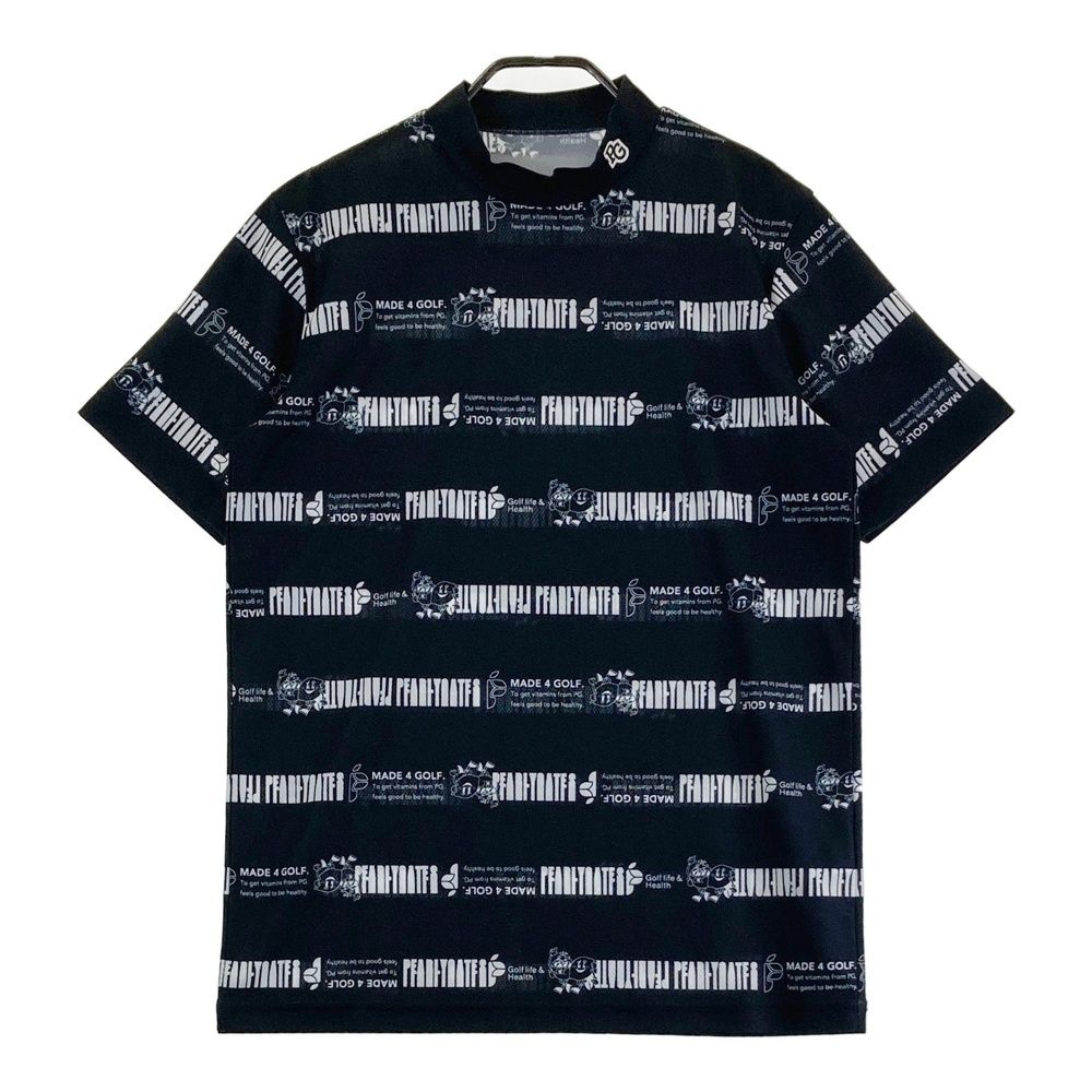 サイズ 4 PEARLY GATES パーリーゲイツ ハイネック 半袖Tシャツ ロゴ総柄 ブラック系 ゴルフウェア メンズ ストスト