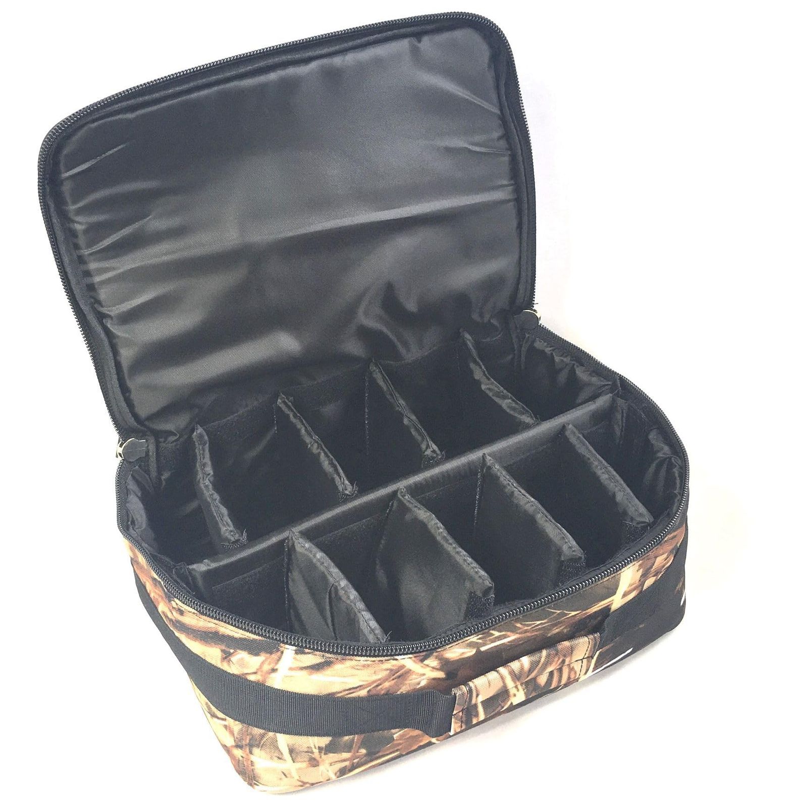 リールケース 中の仕切りが調節 ですのでいろいろなサイズのリールが収納 仕切り8枚は着脱 ですので小物なども収納 ベイトリールケース スピニングリールケース 迷彩柄 フライリールケース リールバッグ タックルボックス