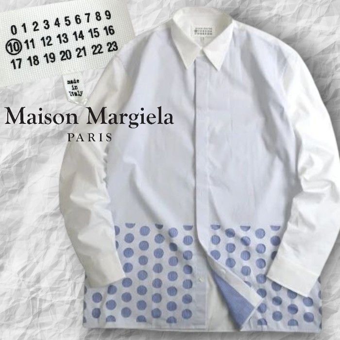 Maison Margiela メゾン マルジェラ MM10 イタリア製 ドット パンチホール コットンポプリン 長袖 シャツ S50DL0451 定9.1万 ホワイト 230 20301k19