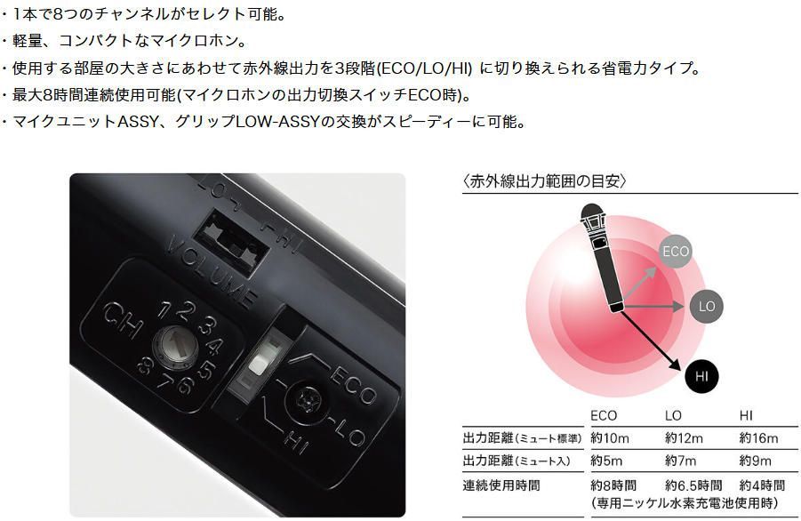  audio-technica 赤外線コードレスマイクロホン AT- 1本で8つのチャンネルがセレクト フラッグシップモデルとして深みのあるワイドレンジを実現 その他 オーディオアクセサリー