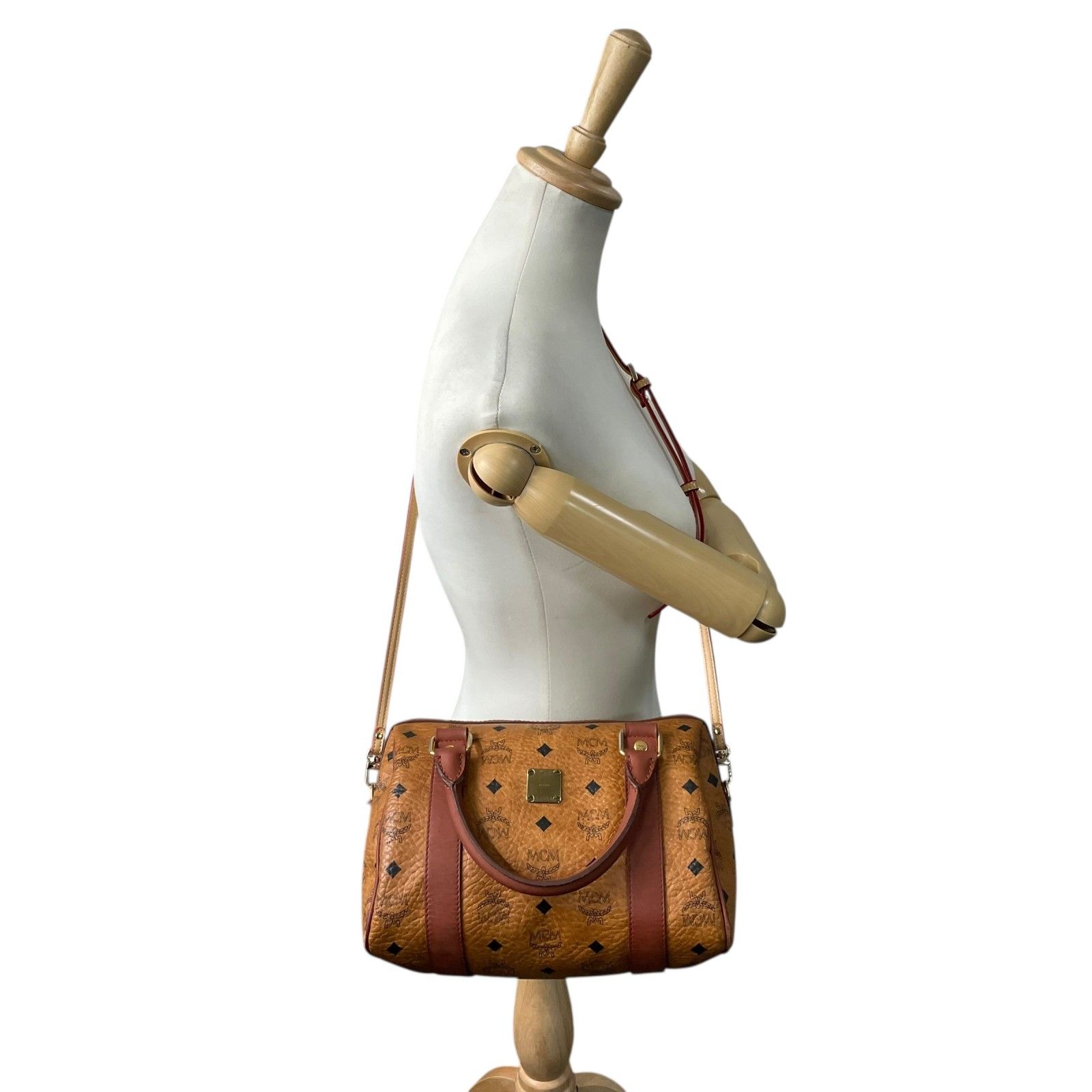 エムシーエム MCM ヴィセトス 2WAY ハンドバッグ ミニボストンバッグ ショルダーバッグ 茶 ブラウン コニャック レザー ゴールド金具 斜め掛け可 レディース C DECORATOM_COM_BR