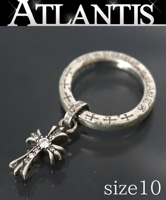 CHROME HEARTS 銀座店 クロムハーツ NTFL ベイビーファットクロス 両面 パヴェダイヤ リング 指輪 メンズ シルバー SV925 約10号 100906