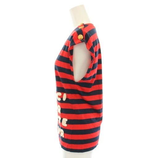 グッチ GUCCI カットソー ブラウス 半袖 フレンチスリーブ ボーダー柄 ロゴ刺繍 XXS 赤 レッド 紺 ネイビー 572980 YT